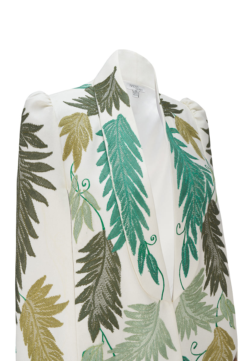 Nadya Shah Cara Leaf Cape jacket with leaf pattern in soft fabric, stylish and lightweight for layered fall or spring wear.