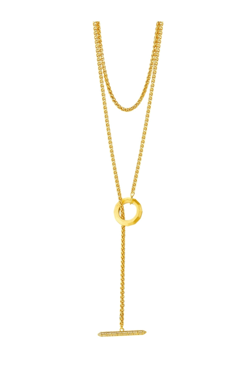 Gold NALA T-Lock hex chain necklace by Velvet Desert featuring a sleek, modern design with interlocking hexagon links.