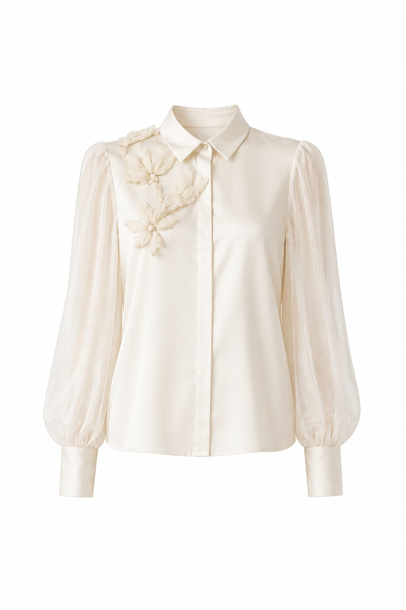 Nihan Peker NAREEN vanilla co-ords set featuring a matching top and pants, styled in a soft, neutral fabric.