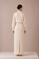 Nihan Peker NAREEN Vanilla co-ords set featuring a matching top and pants in soft vanilla fabric.