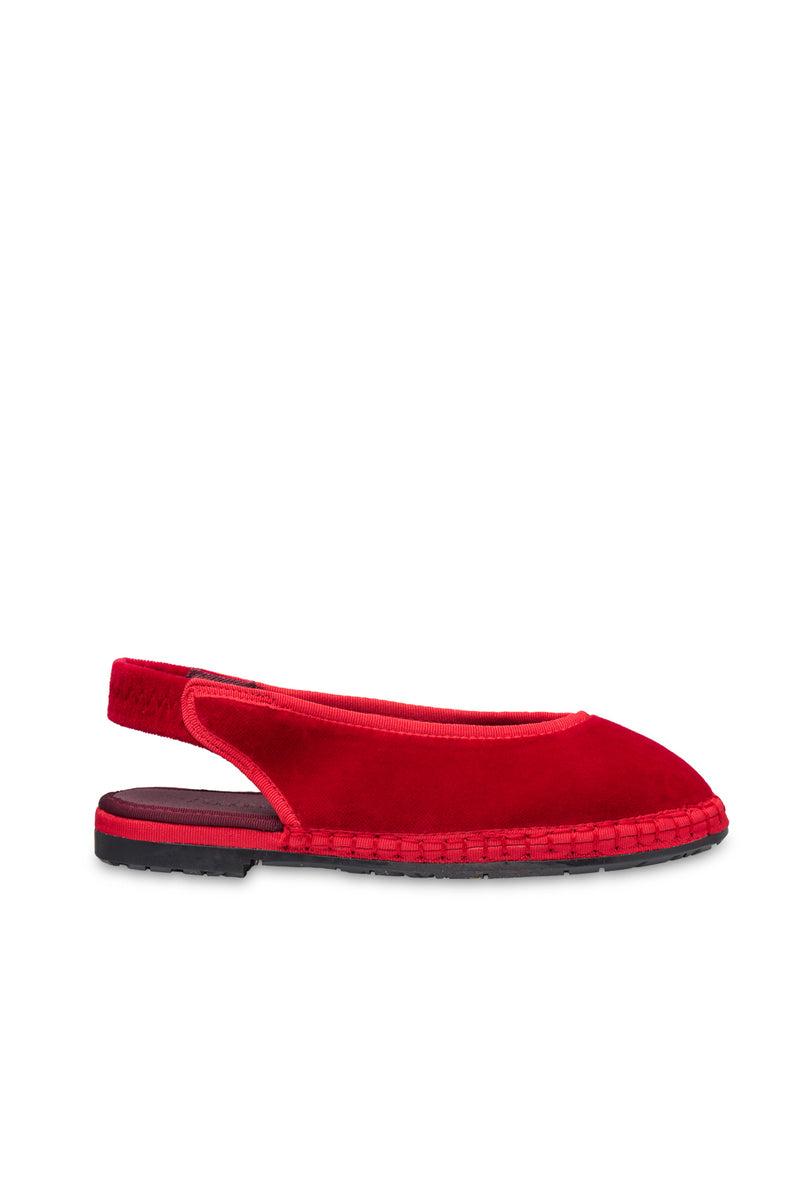 Flabelus Narnia Red flats with red piping, stylish slip-on footwear for women, featuring a sleek design and comfortable fit.