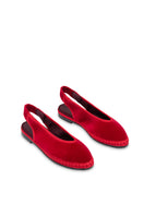 Flabelus Narnia red flats with matching red piping, stylish slip-on shoes for women, featuring a sleek and comfortable design.