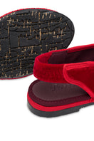 Flabelus Narnia red flats with matching red piping, stylish slip-on footwear for casual or dressy occasions.