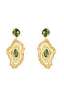 Gold and green Nebula earrings by Jude Benhalim featuring intricate design and elegant dangle style.