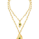 Gold and green nebula necklace by Jude Benhalim featuring intricate celestial-inspired design on a delicate chain.
