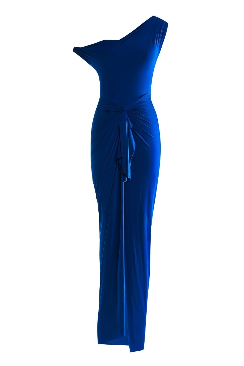 NELLIE ELECTRIC BLUE DRAPED MAXI DRESS - CULT MIA