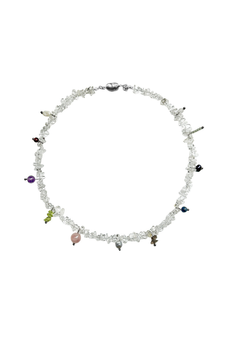 Aethera Alfonso Mix Charms Necklace in white featuring layered chain with colorful charm accents on a white background.