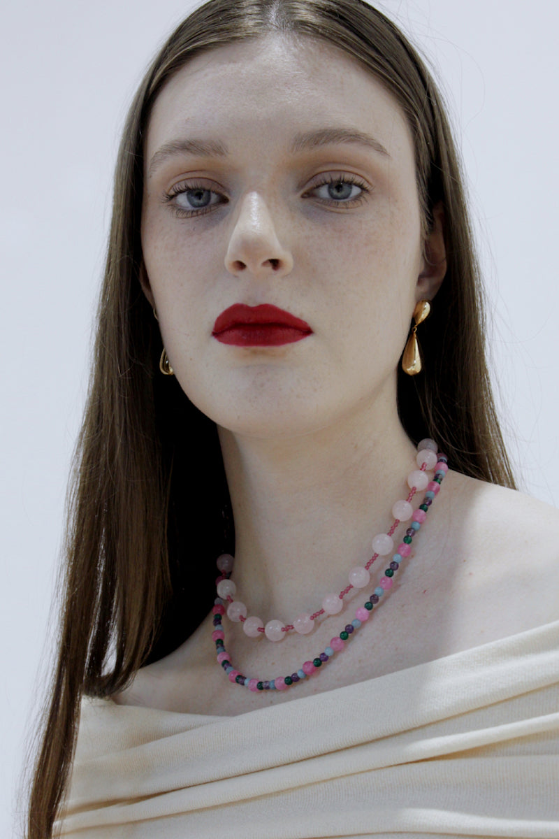 Aethera Nina Amethyst and Chalcedony Mix Collar Necklace featuring a vibrant gemstone blend on a delicate chain.