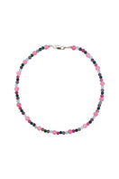Aethera Nina amethyst and chalcedony mixed collar necklace featuring vibrant purple and blue gemstones on a delicate chain.