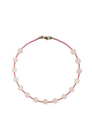 Aethera Dray Rose Quartz Collar Necklace featuring a polished rose quartz pendant on a delicate chain.