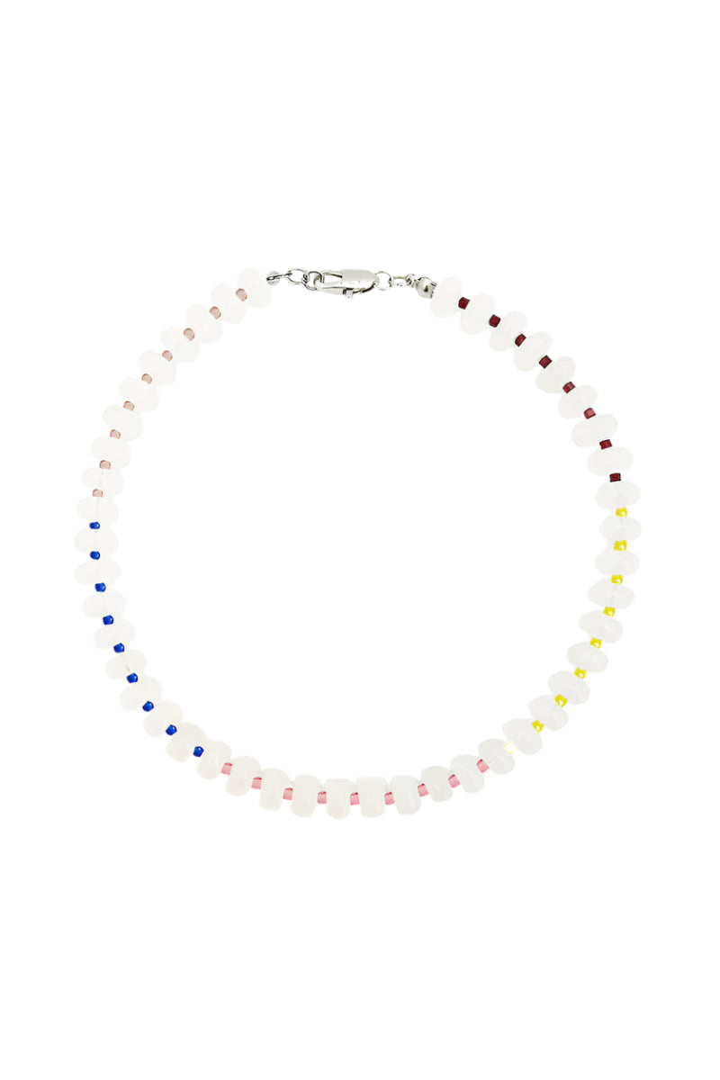 Aethera Resa white jade collar necklace featuring a smooth, polished white jade pendant on a delicate chain.