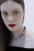 Aethera Davina Mix Stones Collar Necklace with colorful gemstone accents and intricate chain design.