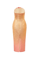 Hacchic Couture brocade 3D floral midi dress featuring intricate textured fabric and elegant design, shown on a model.