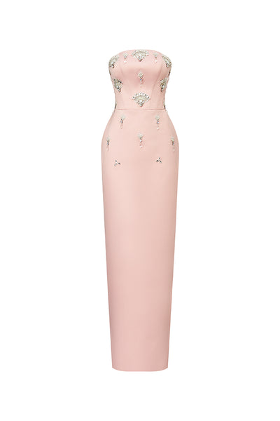 strapless open back dress Hot Pink V Neck Prom Dress With Rhinestone Beading And Open Lace Back main image 1