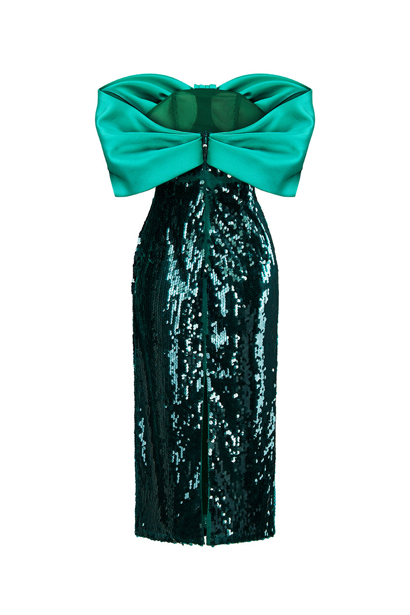 Green big bowtie gown by HACCHIC COUTURE featuring a flowing design and elegant style.