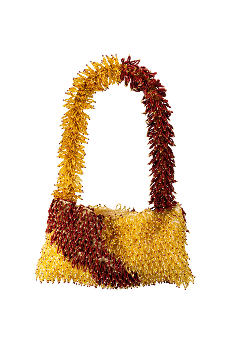 Nina copper and gold top handle bag by Sac de Soul, front view showcasing elegant metallic finish and structured design.