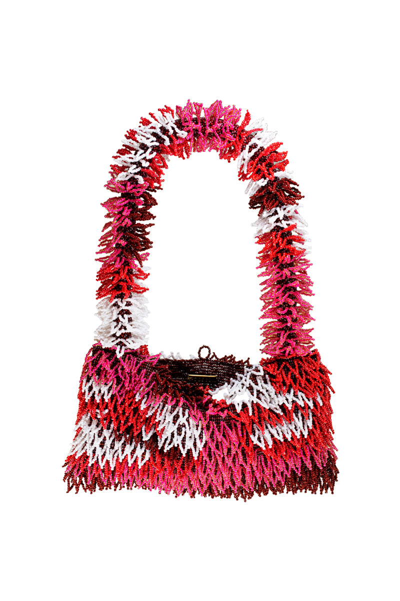 Dark pink and white top handle bag by SAC DE SOUL featuring a stylish design and structured shape.