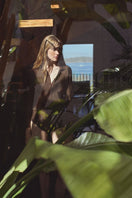 Labeca Nina chocolate sparkle button-up shirt, stylish shirt with subtle shimmer fabric and classic collar detail.