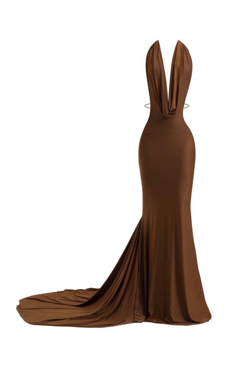 NINAH CHOCOLATE BROWN MAXI DRESS - CULT MIA