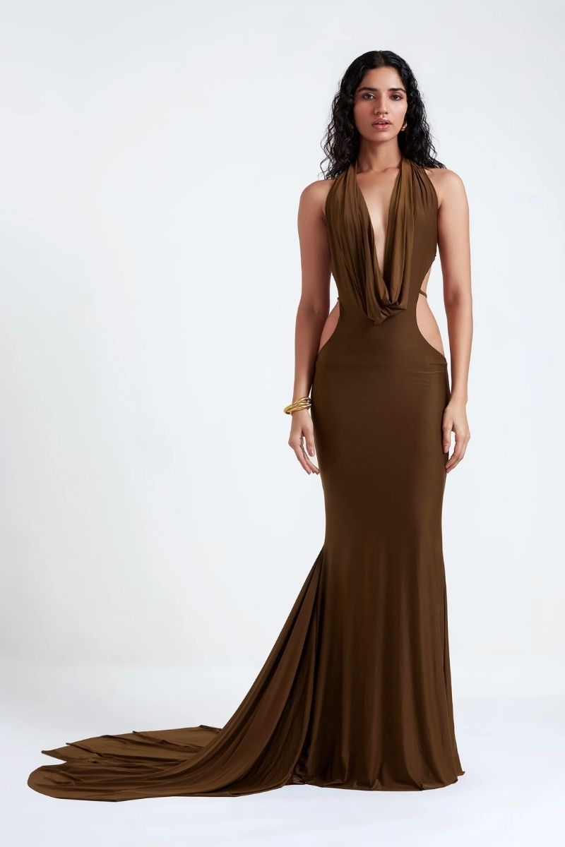 NINAH CHOCOLATE BROWN MAXI DRESS - CULT MIA