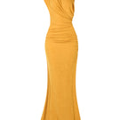BBXBRAND Niyah Maxi Dress in Sweet Pineapple with an asymmetrical design, front view showcasing vibrant tropical print and flowy fabric.