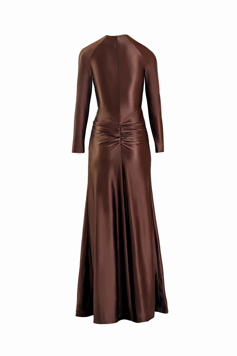 nocturne high-neck ruched maxi dress NOCTURNE High-Neck Ruched Maxi Dress