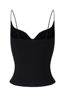 Black Noelia Cat-Eye Top by Nana Jacqueline, featuring a stylish cat-eye neckline and sleek fit, shown from the back.