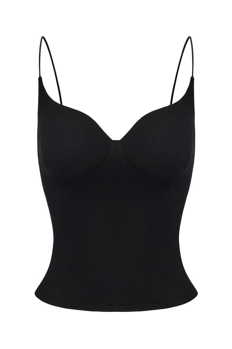 Black Noelia Cat-Eye Top by Nana Jacqueline featuring a stylish front view, perfect for casual or fashionable wear.