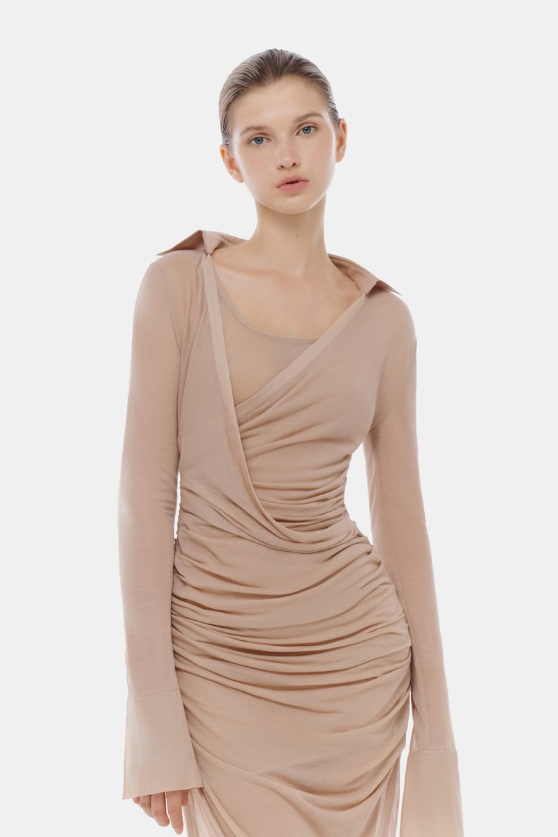 NUDE DRAPED RUCHED JERSEY DRESS | CULT MIA | Montsand NUDE DRAPED RUCHED JERSEY DRESS | CULT MIA | Montsand