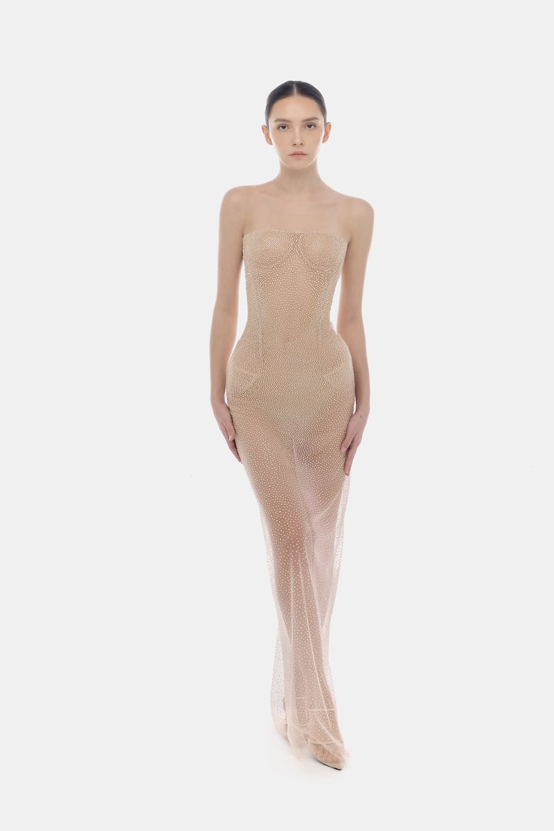 NUDE EMBELLISHED DRESS