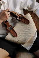 Tan NUQUI basket handbag by ISIDORA MALVA with top handle and woven design, perfect for casual beach or daily use.