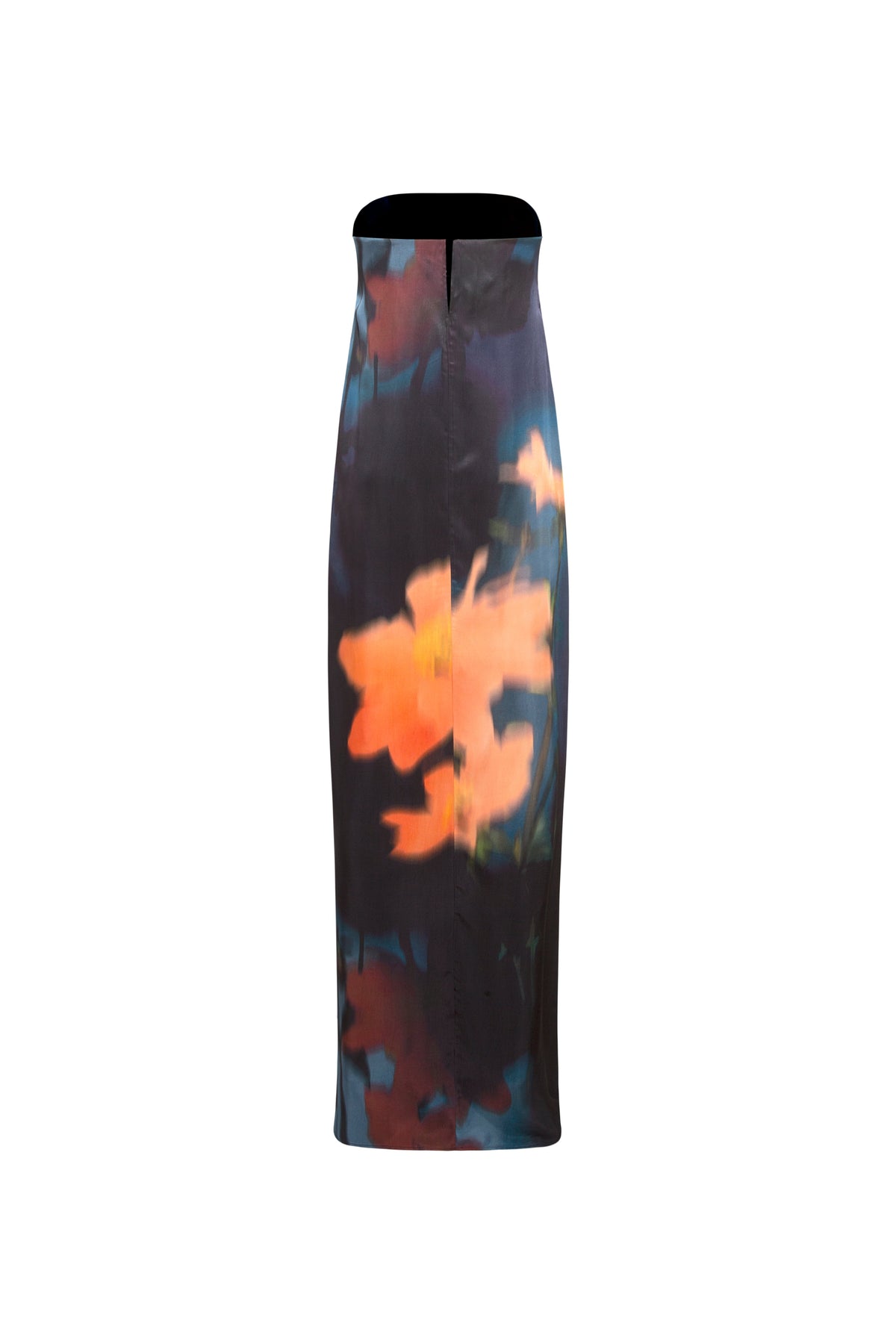 Sisters Nyra Maxi Dress in Amber Sky, flowing maxi dress with a navy back design, perfect for elegant summer occasions.