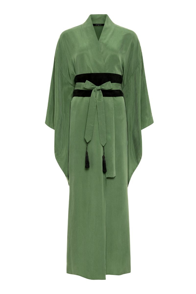 AQUAFLORA ANYA ORIENTAL KIMONO ROBE IN MOSS - CULT MIA