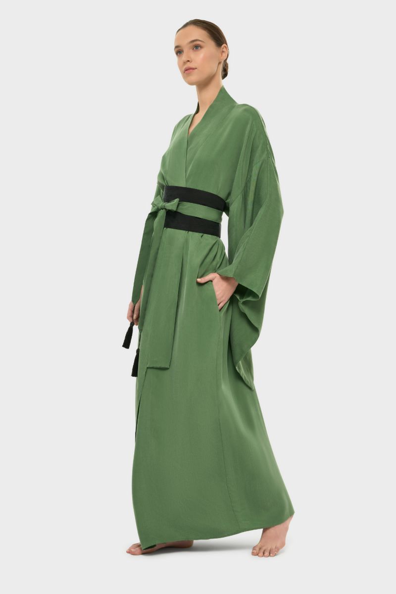AQUAFLORA ANYA ORIENTAL KIMONO ROBE IN MOSS - CULT MIA