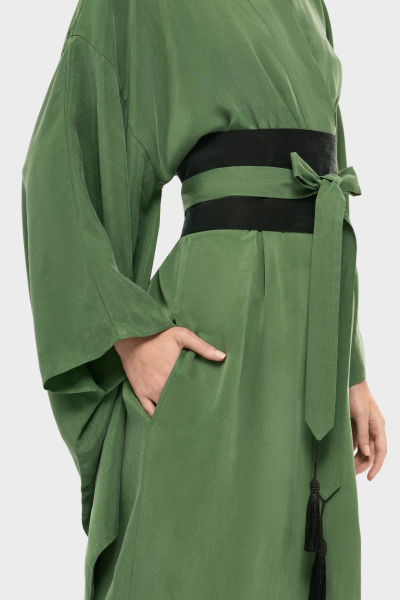 AQUAFLORA ANYA ORIENTAL KIMONO ROBE IN MOSS - CULT MIA