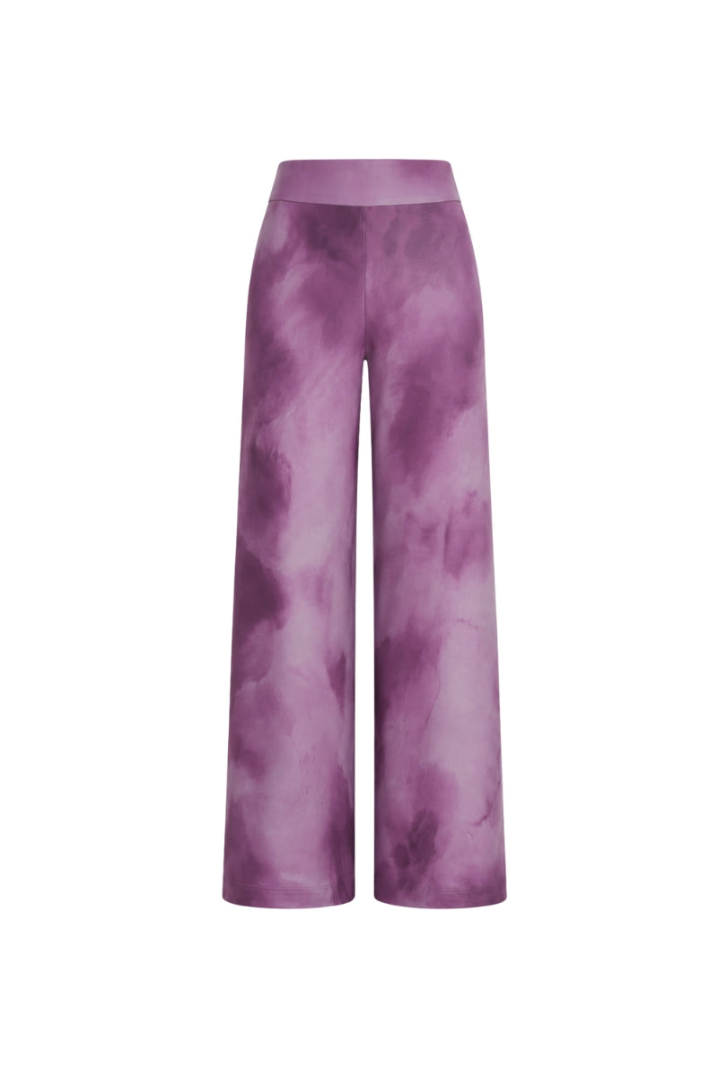 Tinta Latina OLIVO pants in purple print, featuring stylish design and comfortable fit, shown in a detailed product image.