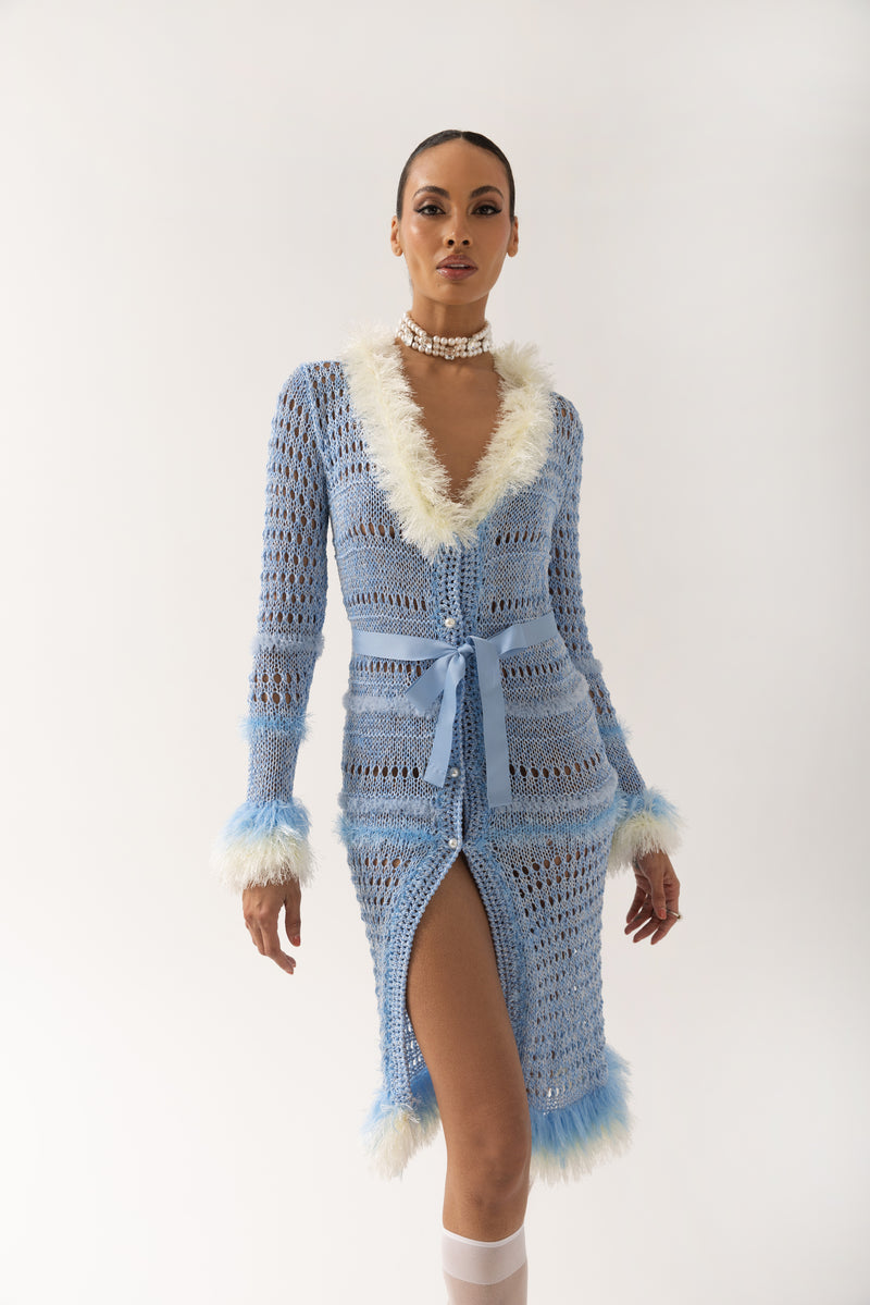 BABY BLUE ROSE HANDMADE KNIT DRESS - CARDIGAN - CULT MIA