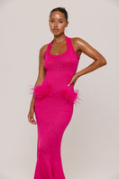 Andreeva Camellia Knit Maxi Dress featuring a fitted silhouette and soft, textured fabric perfect for elegant casual wear.