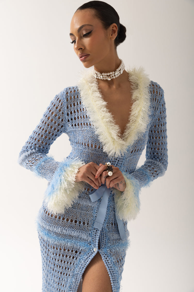 BABY BLUE ROSE HANDMADE KNIT DRESS - CARDIGAN - CULT MIA