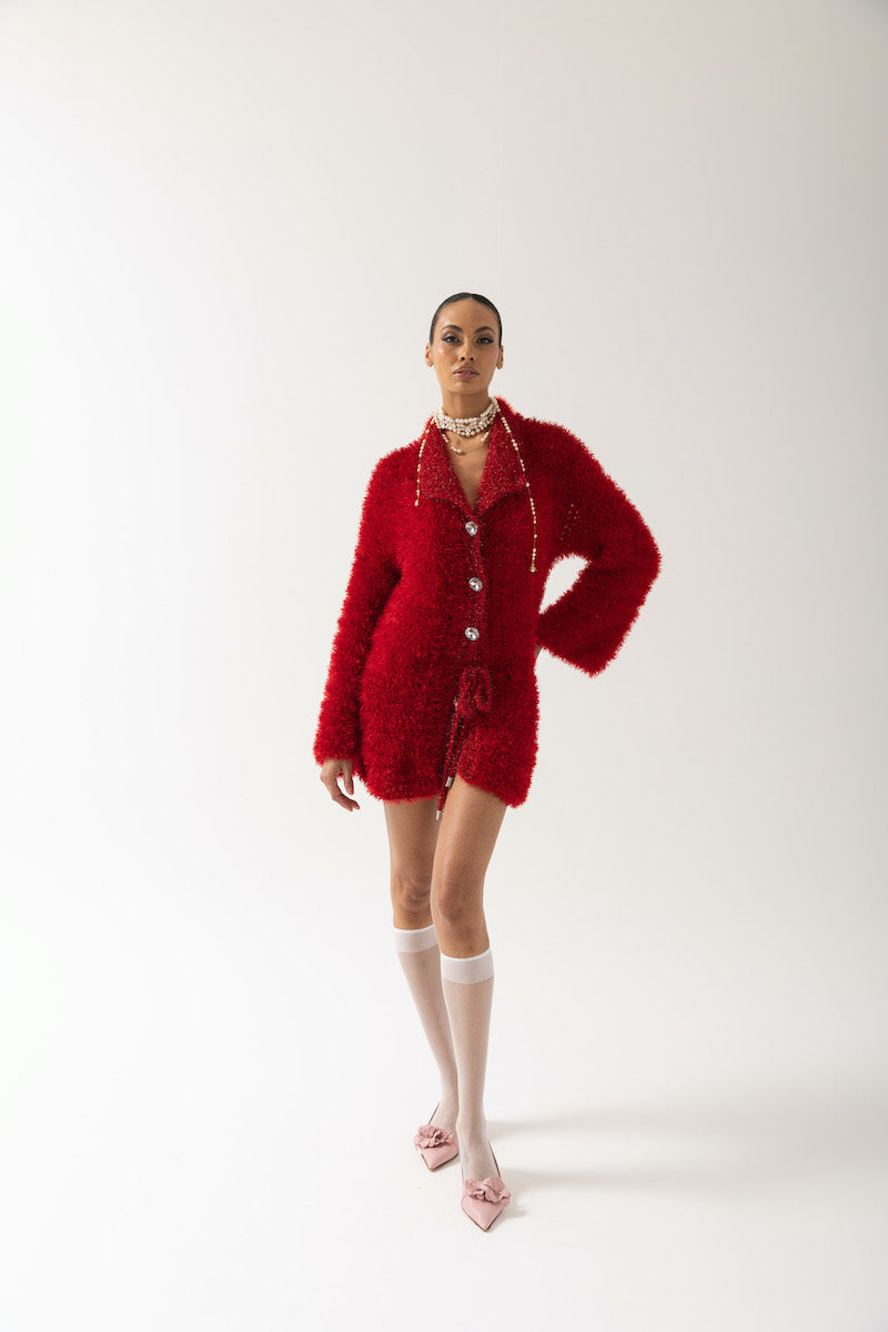 RED MONROE HANDMADE KNIT CARDIGAN DRESS - CULT MIA