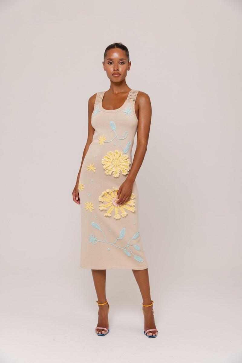 Andreeva BUTTER DAISY KNIT DRESS WITH HANDMADE EMBROIDERY | Cult Mia Andreeva BUTTER DAISY KNIT DRESS WITH HANDMADE EMBROIDERY | Cult Mia