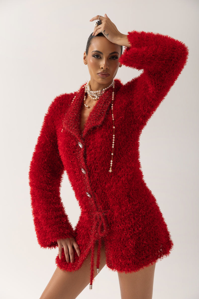 RED MONROE HANDMADE KNIT CARDIGAN DRESS - CULT MIA