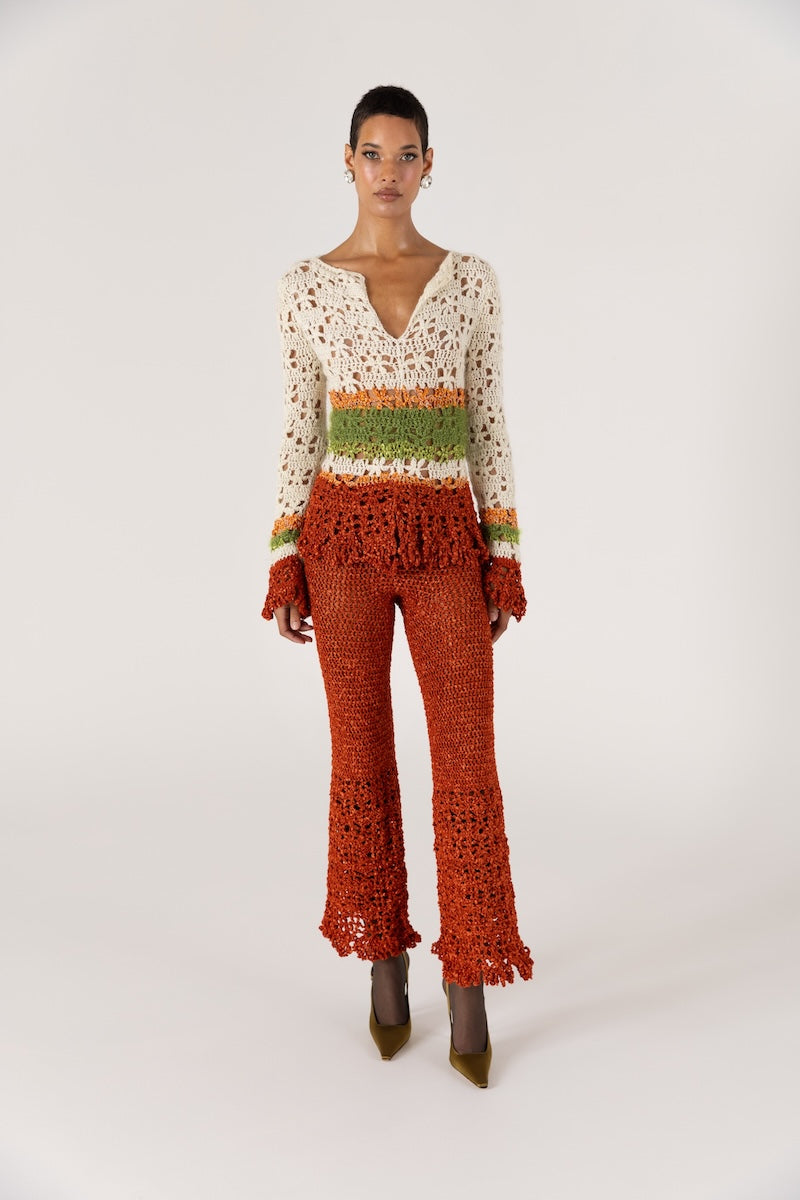 CHRYSANTHEMUM TERRACOTTA HANDMADE CROCHET PANTS