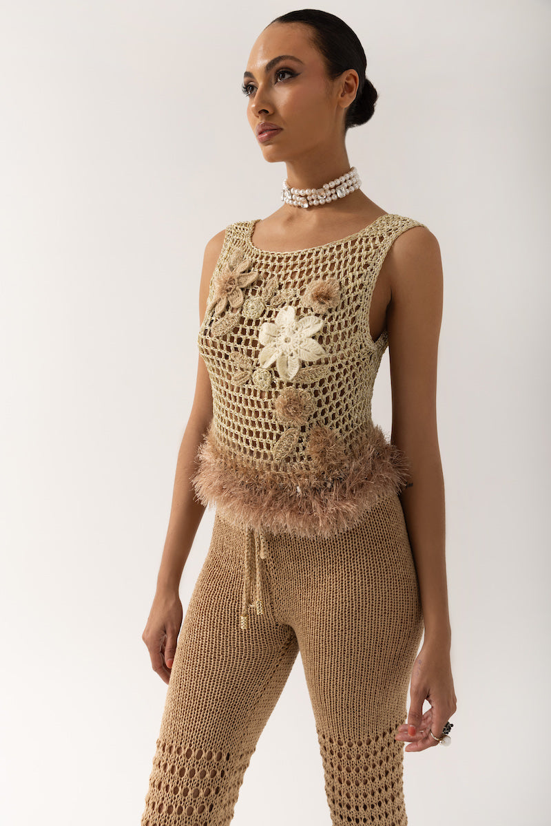 BROWN HANDMADE KNIT PANTS - CULT MIA