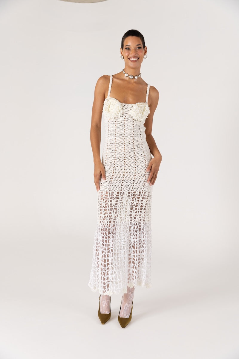 CHRYSANTHEMUM WHITE HANDMADE CROCHET DRESS