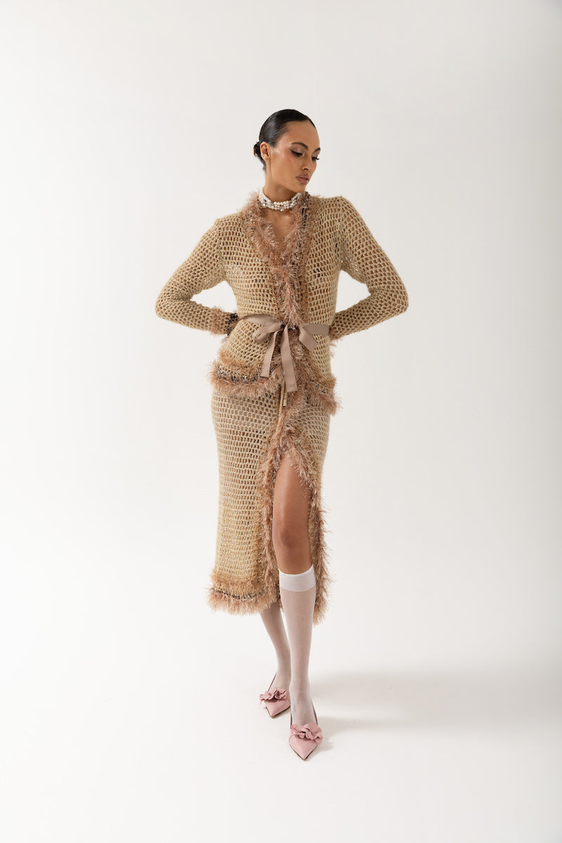 BROWN HANDMADE KNIT CARDIGAN - CULT MIA