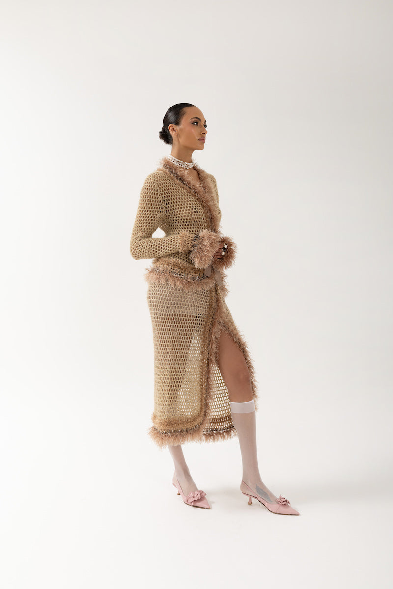 BROWN HANDMADE KNIT CARDIGAN - CULT MIA