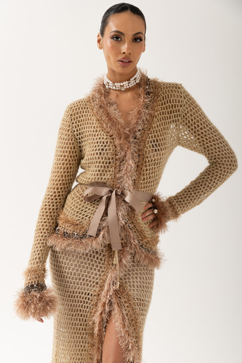 BROWN HANDMADE KNIT SKIRT - CULT MIA