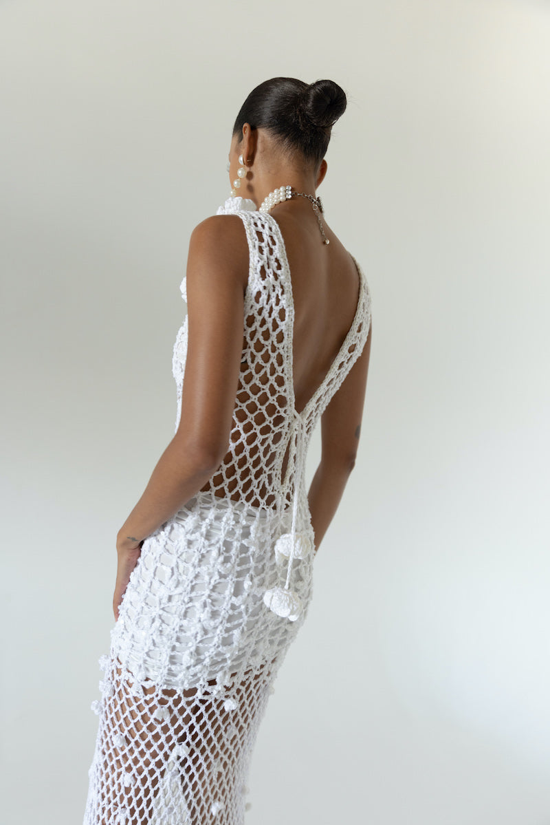 WHITE VANILLA HANDMADE MAXI CROCHET DRESS - CULT MIA