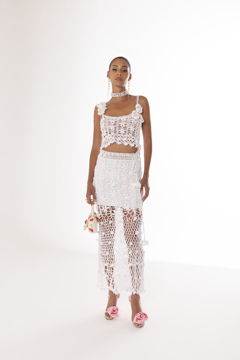 WHITE VANILLA HANDMADE CROCHET SKIRT - CULT MIA